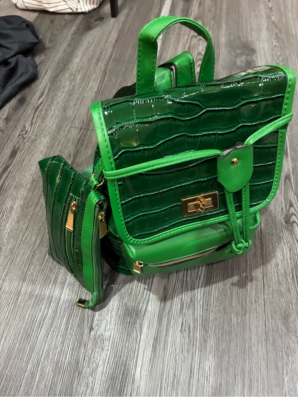 Green Croc-Embossed Mini Backpack - Unbranded
